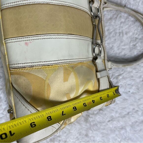 Coach Hampton Signature Canvas Satchel yellow & gold Beige leather trim & straps - Picture 9 of 16
